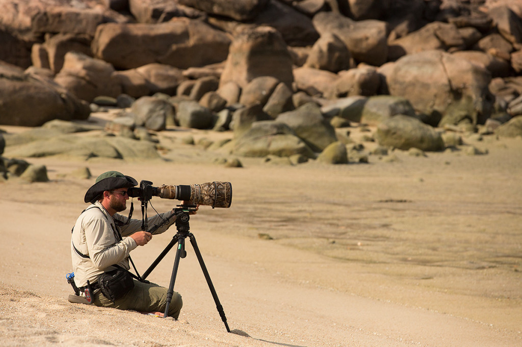 Drew films shorebirds on Hawkesbury Island in the Torres Strait, Australia. Photograph by Tim Laman